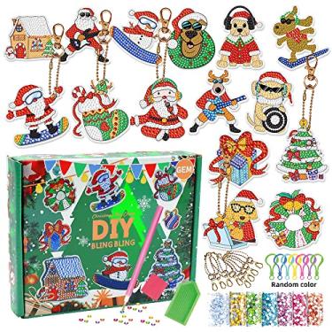 Imagem de Kit de Pintura Diamante 5D DIY Chaveiro Decoração Artesanal Papai Noel Árvore Acessório Bolsa para Ano Novo Diversão Manufatura Presente Exquisito 15P
