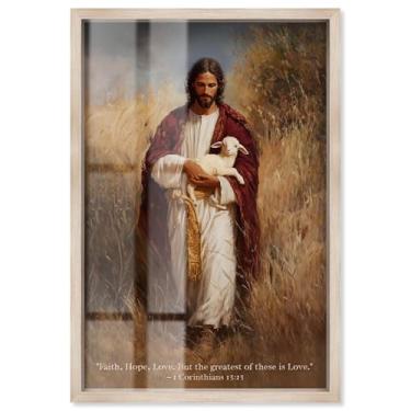 Imagem de Faith Hope and Love Shadowbox Impressão Jesus Wall Art por Art Remedy, moldura loira, 53 x 78 cm