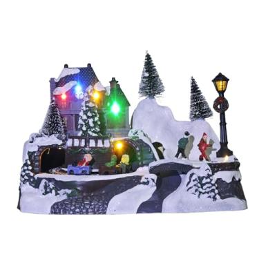 Imagem de MerryPulse Christmas Village Houses - Exibição animada de resina pintada à mão com montanha-russa rotativa e patinadora, luzes LED coloridas para edifícios colecionáveis musicais