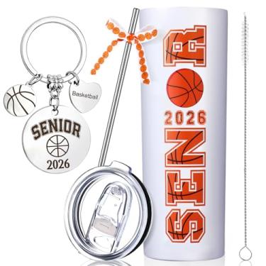 Imagem de Rtteri Conjunto de presente de basquete 2026 Senior Night, copo de 590 ml com canudo e tampa, fita de basquete e chaveiro, presentes de formatura para jogadores de esporte, prêmios de equipe, presente