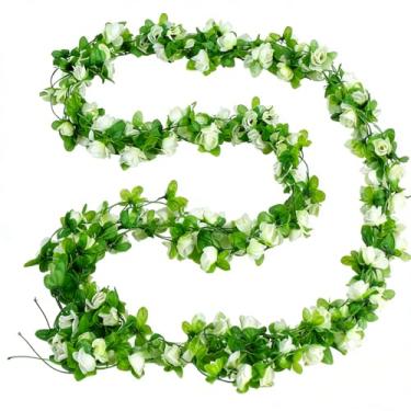 Imagem de Guirlanda de flores artificiais 90,5 polegadas/230 cm - trepadeiras rosas falsas, guirlanda floral pendurada de plástico falso de seda para arco de casamento, quarto, parede de casa, pano de fundo