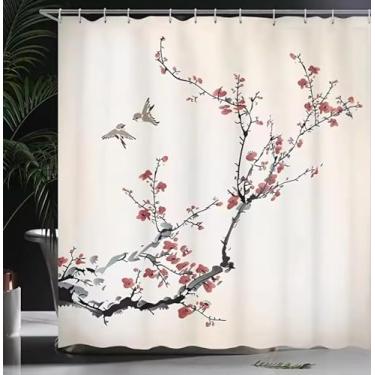 Imagem de Cortinas de chuveiro flores fundo branco pring floral arte criativa tecido impermeável decoração de banheiro conjunto de telas ganchos 69x87in-175x220 cm/LxA cortina de tecido