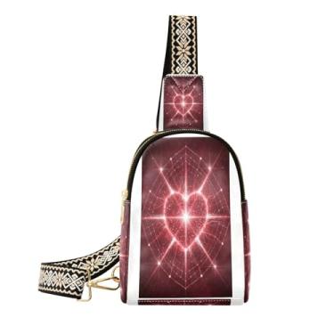 Imagem de CEBUGI Bolsa tiracolo feminina pequena com estampa de coração, pochete de couro, bolsa de peito para caminhadas, viagens ao ar livre