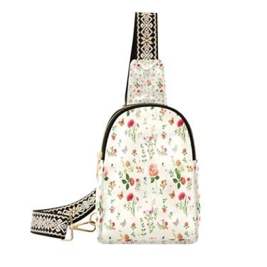 Imagem de CEBUGI Bolsa tiracolo feminina pequena com flores pequenas de couro, pochete transversal para trilhas, viagens ao ar livre