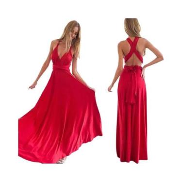 Imagem de Vestido Maxi Boho Vermelho Para Mulheres, Conversível, Multiuso, Envol