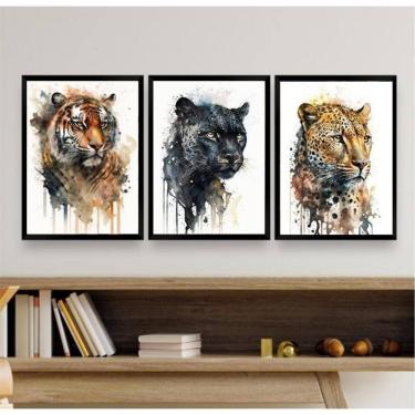 Imagem de Quadros felinos aquarela tigre onça pantera - 45x34cm