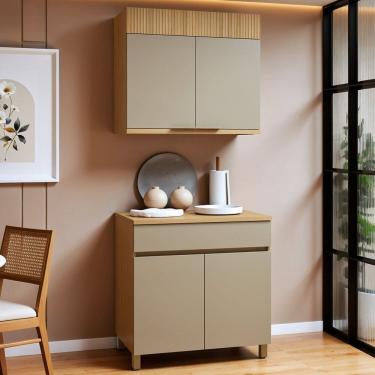 Imagem de Cozinha Completa Modulada 2 Peças 4 Portas 1 Gaveta 100% Mdf Realeza Premium Carvalho/Greige