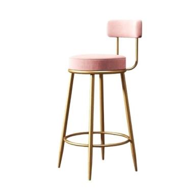 Imagem de Cadeira de balcão de cozinha, balcão de ferro forjado, minimalista, para casa, com encosto, cadeira alta, cadeiras de bar rosa (Média)