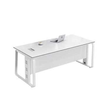 Imagem de Mesa de escritório branca versátil chefe simples moderna individual e cadeira combinada supervisor mesa de turno fácil de instalar (140 * 60 * 75 cm)