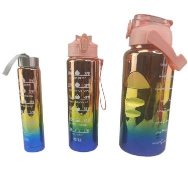 Imagem de Garrafa Motivacional Metalica Kit 3 Uni Com Medidor Agua Viagem Passeio Estudos Academia Treino Casa