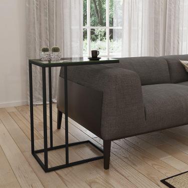 Imagem de Mesa Lateral Elena Preta Tampa De Vidro - Cor: Branco