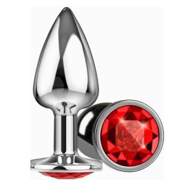 Imagem de Plug Anal de Luxo Alumínio Formato Redondo Tamanho M Vermelho - VIPMIX