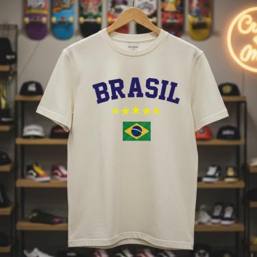 Imagem de Camiseta Masculina Brasil Bandeira Peito 100% Algodão Copa 2026 Somos Fabricantes Aproveite-Masculino