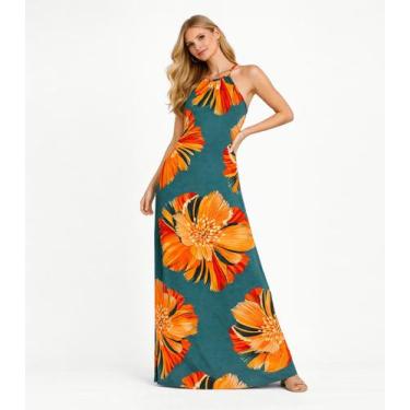 Imagem de Vestido Longo Estampado Sem Manga Infinita Cor Azul, M, Azul