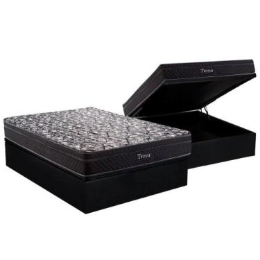Imagem de Cama Box Baú Casal: Colchão Molas Herval Bonnel Troya + Base CRC Suede