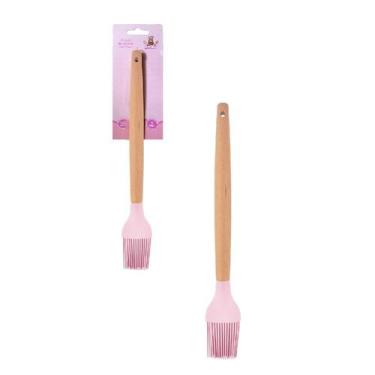 Imagem de Pincel Culinário De Silicone Rosa Cabo Madeira Linha Bons Cheff - KOPE