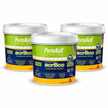 Imagem de Kit 3 Rejunte Acrílico PortoKoll 1kg Cinza Platina - SIKA