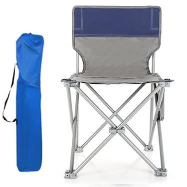 Imagem de Cadeira dobrável portátil compacta com capacidade de 136 kg Cadeira dobrável portátil para pesca ao ar livre acampamento churrasco viagem praia piquenique festival com bolsa de transporte, azul, G