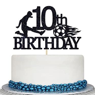Imagem de Colorfulparty Topo de Bolo de Aniversário de 10 Anos com Glitter Preto - Tema de Futebol Americano