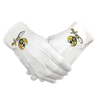 Imagem de Luvas brancas maçônicas de algodão bordadas à mão com símbolo Shriner, Branco, 9 inch Length