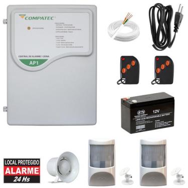 Imagem de Kit Central De Alarme 2 Sensores Pet 2 Controles Bateria Sirene - Comp
