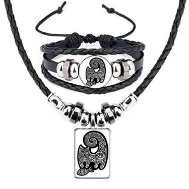 Imagem de Conjunto de joias de couro preto e branco com estampa de peixe de gato