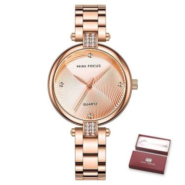 Imagem de Relógio Feminino Mini Focus Mf0310l à Prova D`água Ouro Rosa