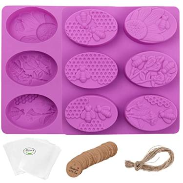 Imagem de Moldes de sabonete de abelha 3D 2 peças 6 cavidades moldes de sabão de silicone de abelha molde de sabonete de favo de mel para sabonete artesanal caseiro