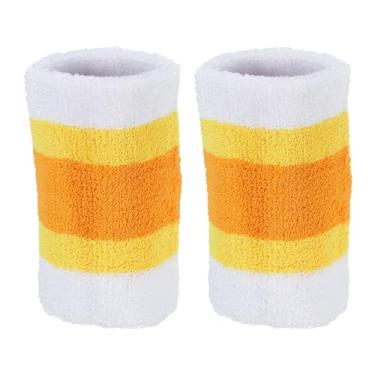 Imagem de PATIKIL Pulseiras esportivas 8 x 10 cm, pacote com 2 faixas de suor absorventes de algodão felpudo para tênis, basquete, malhar, correr, branco, amarelo, laranja