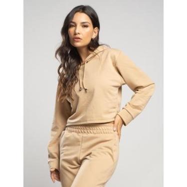 Imagem de Casaco Cropped com Capuz Moletinho Moda Casual Feminina-Feminino
