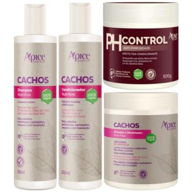 Imagem de Kit Apse Cachos Anti Porosidade Shampoo Condicionador Ativador E Mascara Ph Control Grande