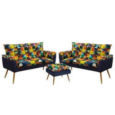 Imagem de 2 Namoradeiras Beta com Puff Lunar F-015 Sued Estampado Colorido com S