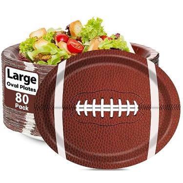 Imagem de Pratos de papel ovais de futebol 80 peças grandes 28 cm descartáveis de rúgbi americano, bandeja de prato resistente para festa temática de aniversário para churrasco, piquenique, carnaval, jantar, jantar