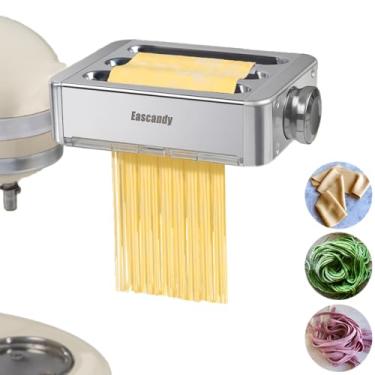 Imagem de Eascandy Acessório 3 em 1 para batedeira KitchenAid, acessório de rolo de massa de aço inoxidável para KitchenAid, 8 engrenagens ajustáveis.