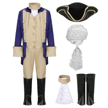 Imagem de George Washington Costume Kids Founding Fathers Cosplay Outfit Alexander Hamilton Colonial Uniform Boys Halloween School Party Dress Up with Wig Hat CA027XL