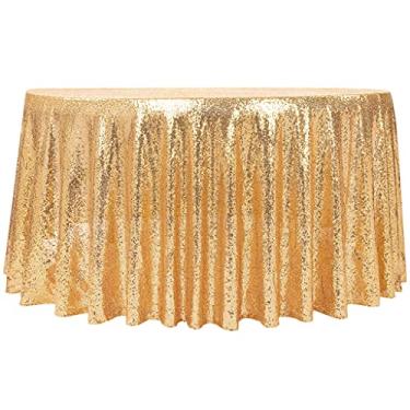 Imagem de Toalha de mesa de malha redonda - 294,6 cm | Lantejoulas douradas com glitter | 1 peça