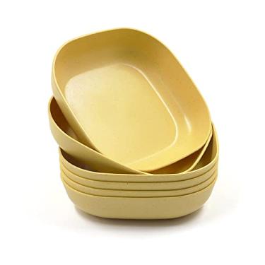 Imagem de Pratos leves quadrados de 14 cm, 6 peças, pratos de jantar profundos, louça de acampamento para servir macarrão de frutas (amarelo)