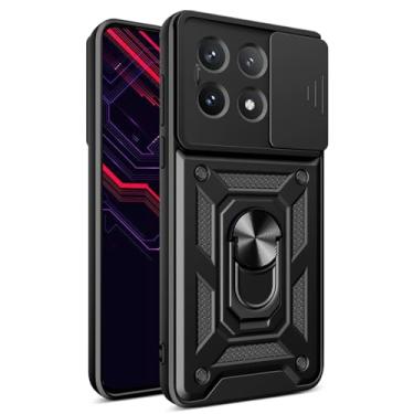 Imagem de Fofvccv Capa protetora com suporte para Xiaomi Poco X6 Pro 5G / Redmi K70E 5G com capa de lente de câmera deslizante, capa resistente à prova de choque de grau militar com suporte de anel para Poco X6