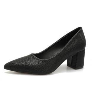 Imagem de qibusleen Sapato feminino de salto grosso, bico fino, bico fino, clássico, bico fechado, salto médio para mulheres, escritório, festa de casamento, dia a dia, sapatos femininos 6 cm, Preto com