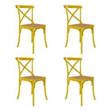 Imagem de Kit 4 Cadeiras Cross Katrina X Amarela Assento Bege Aço New Green, PRE