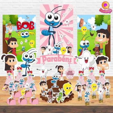 Imagem de Kit Decoração de Festa Aniversário Bolo Topper  Bob Zoom Rosa  Qfestan