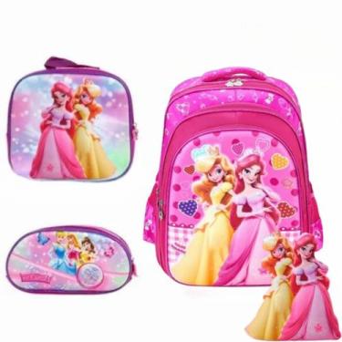 Imagem de Kit Completo Lancheira Mochila E Estojo Infantil Rosa Com Estampa De P