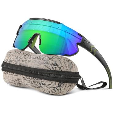 Imagem de Kegrimi Óculos de sol polarizados de beisebol infantil: óculos de sol esportivos para meninos meninas jovens óculos de sol para ciclismo, corrida, Lente verde armação preta A23, Large