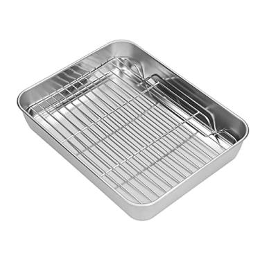 Imagem de Conjunto de Assadeira de Aço Inoxidável, Fácil Limpeza, Rack Retangular para Assar, Cozinhar, Cena (23,5 * 17,5 * 5CM)