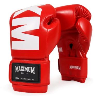 Imagem de Par Luva Mxm Maximum Boxe Tailandes Muay Thai Kickboxing (14 Oz, Vermelho/Branco)