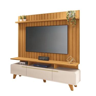 Imagem de Painel Suspenso Ripado Link 2.0 C/ Rack Bancada Essenza 2.0 TV Até 70’ 3 Portas Basc. 1 Prateleira