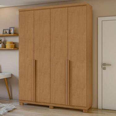 Imagem de Guarda Roupa Solteiro com Pés 4 Portas 2 Gavetas Alonzo Lopas, Amêndoa