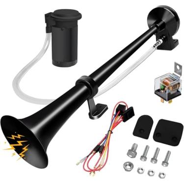 Imagem de Kit de buzina, buzina de ar de carro 12V 150db super alto kit de buzina de trem trompete com compressor para caminhões, trens, barcos, Jeep SUV ou Vans (preto-2)