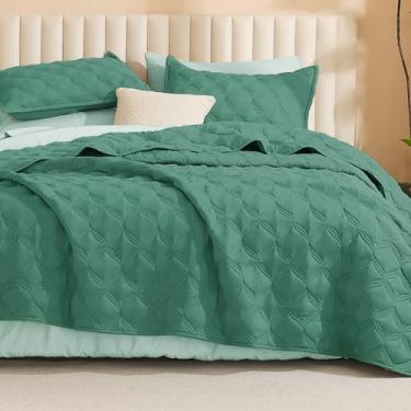 Imagem de Litanika Conjunto de cama California King, colchas e cobertores, edredom leve e grande, verde neblina, decoração de cama para todas as estações, 3 peças (1 colcha, 2 fronhas)