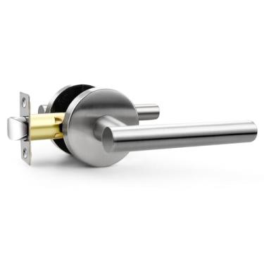 Imagem de Orger 1 pacote com trava interior de maçaneta de passagem, puxador de porta de níquel acetinado e alavanca de porta de armário, fechaduras sem travamento de aço inoxidável 304 para porta direita e